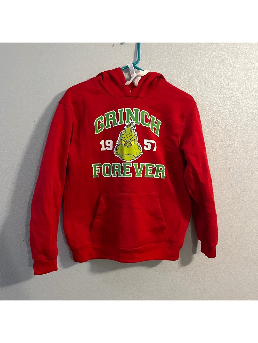 The Grinch 1957 Forever Hoodie Juniors M 7-9 Red Dr Seuss Christmas Pullover
